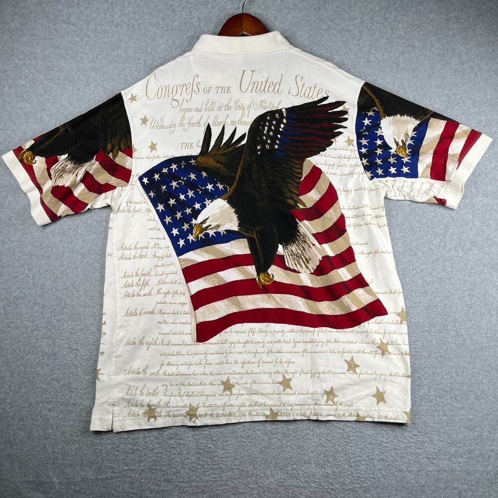USA Flag Bald Eagle Graphic Print Polo Shirt Mens 2XL Cotton Traders Sport - Picture 7 of 10